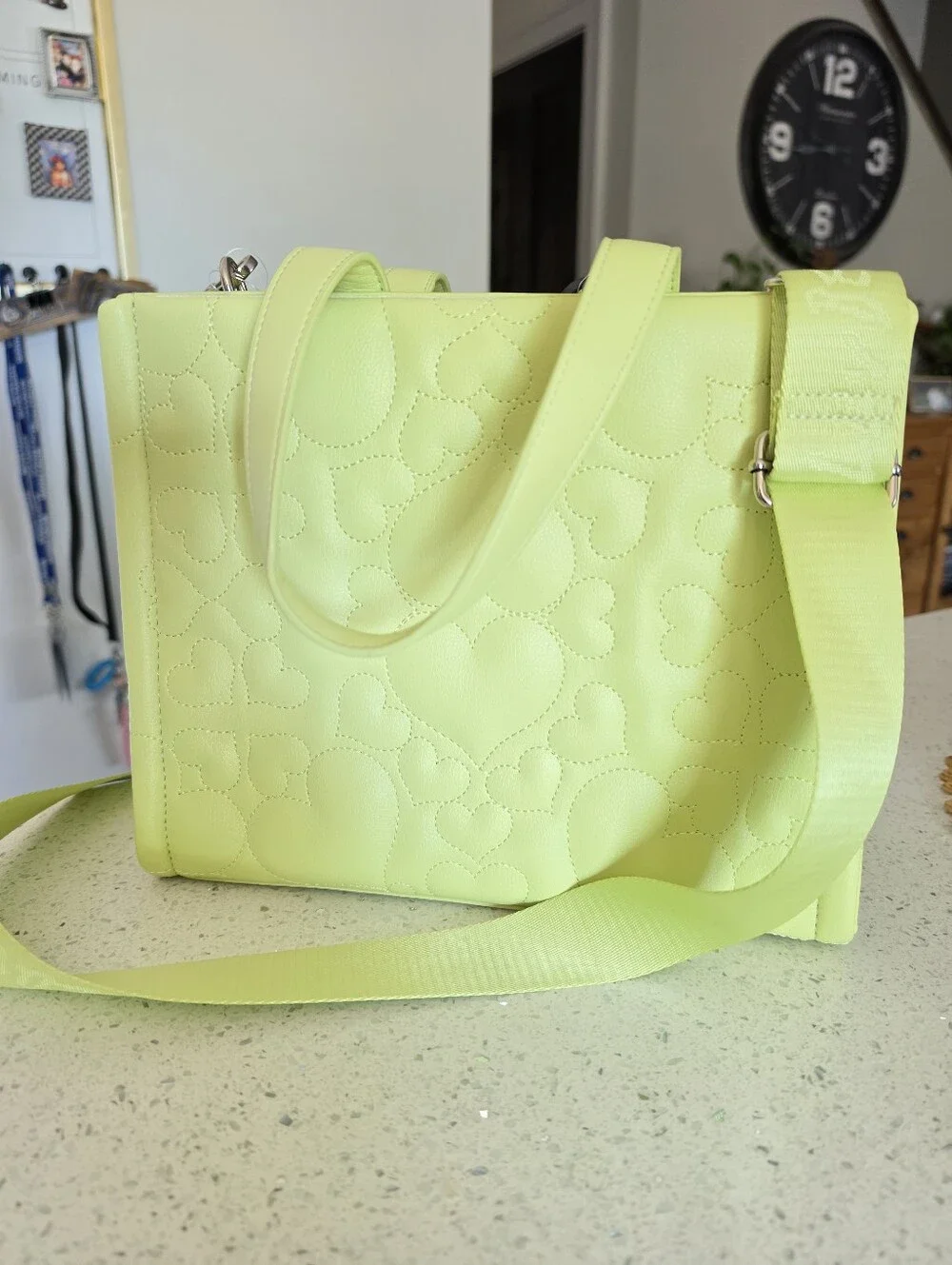 Betsey Johnson Lime Quilted Shoulder Tote with Detachable Strap